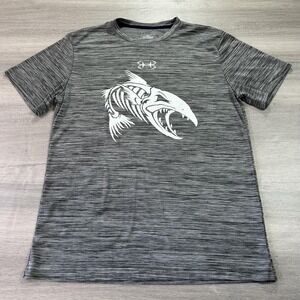Under Armour Fish‎ Shirt Mens Large Gray HeatGear Short Sleeve Fishing Graphic